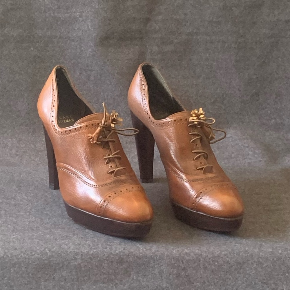 Stuart Weitzman Brown Leather Oxford Platform Heels